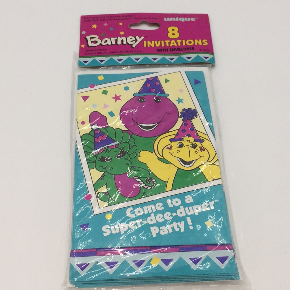 Vintage 1995 Barney Kids Birthday Party Invitations Package of 8